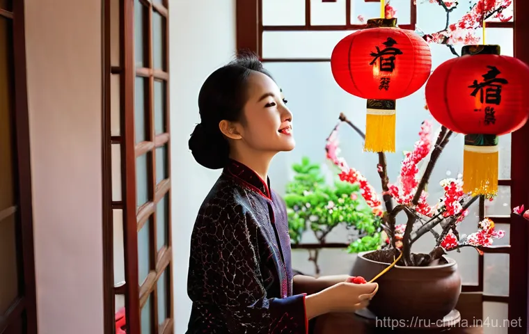 중국 춘절 설날  전통과 의식 - **Home Cleaning and Decoration**
    A cozy and beautifully adorned living room in a traditional Chi...