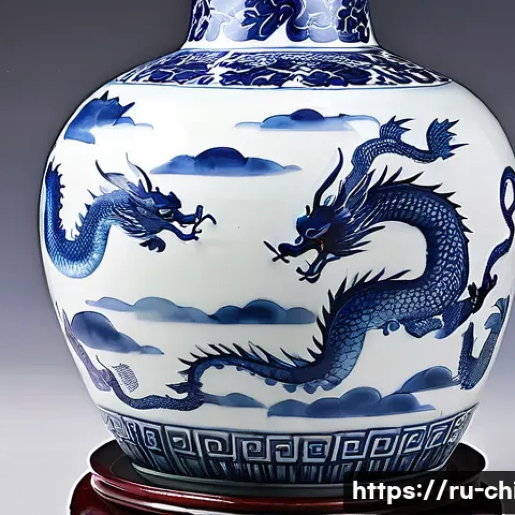 중국 전통 공예품과 의미 - A delicate Chinese porcelain vase from the Ming dynasty era, featuring intricate hand-painted dragon...