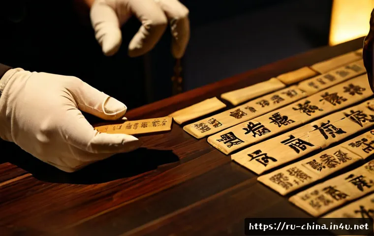 Home 17 중국 한자 기원과 변천 - Photorealistic museum-style tabletop scene illustrating the origins of Chinese characters, ancient b...