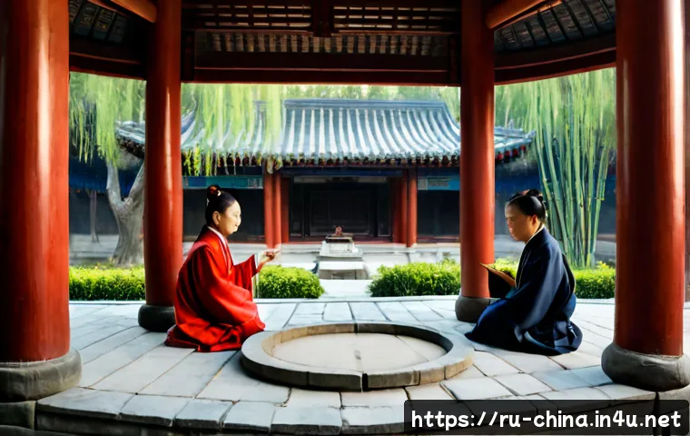 중국 공자의 유교 사상 - Photorealistic historical scene of Confucius teaching a small circle of attentive students in an anc...